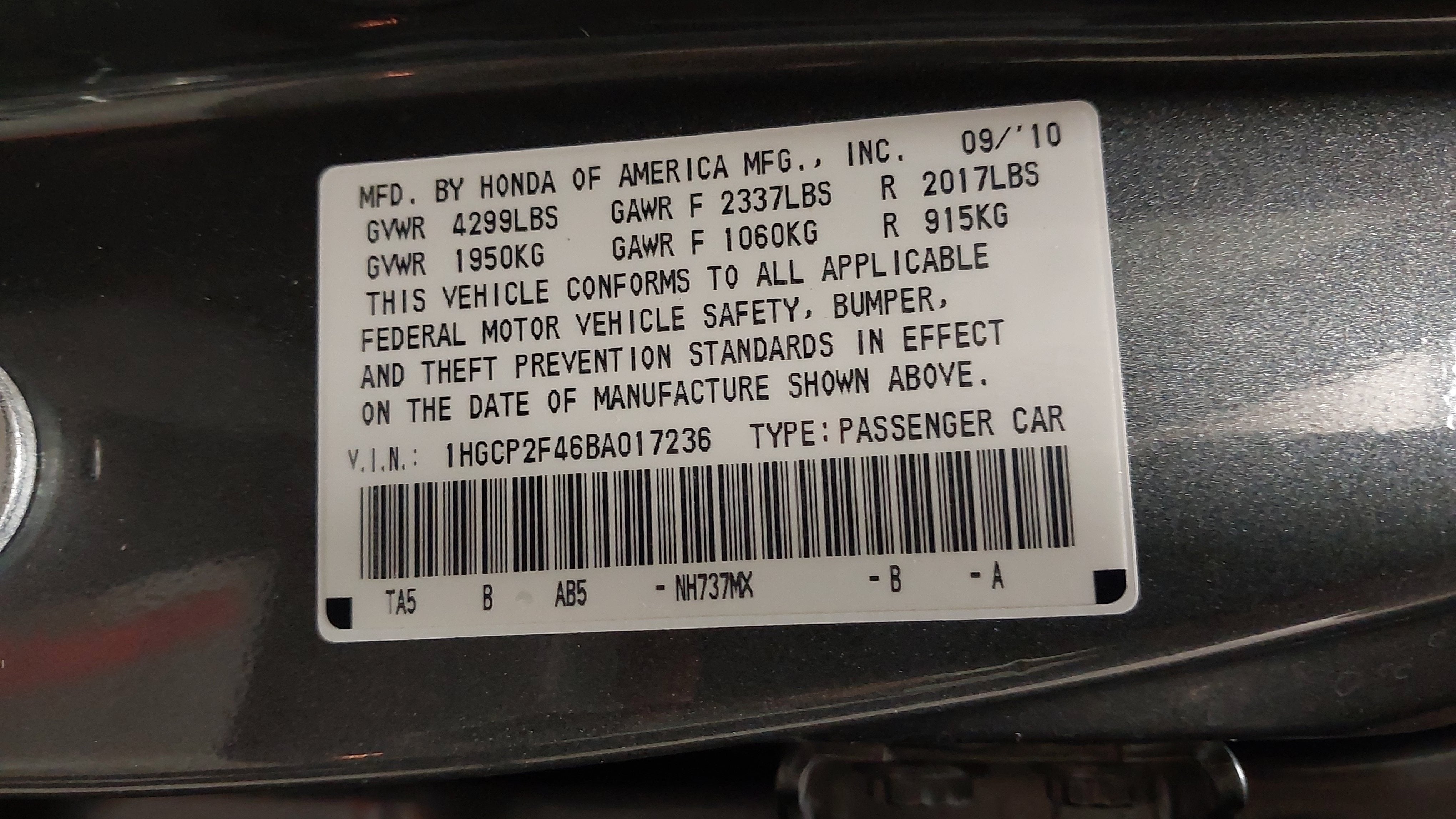 2011 Honda Accord Sdn LX-P
